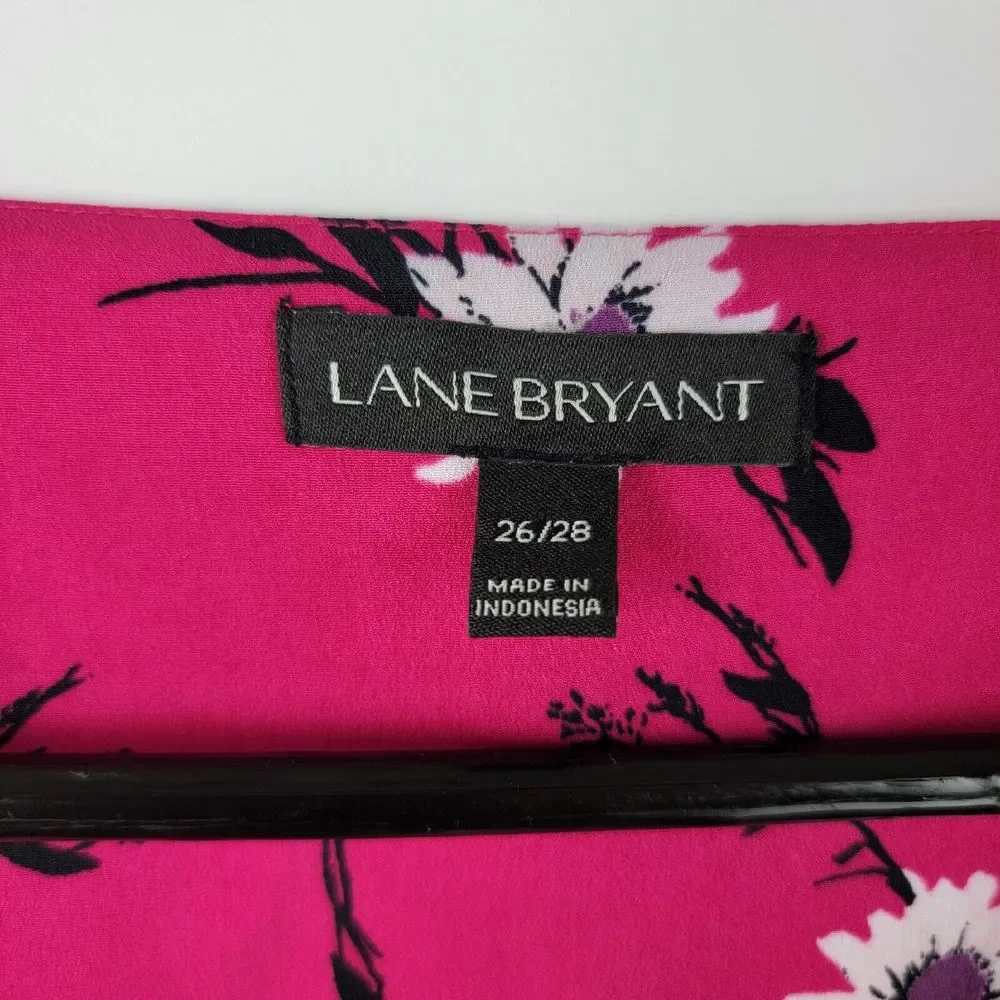 Lane Bryant Blouse Women 26/28 Pink Floral Print Bat Flared Sleeve Kimono Belted - Picture 9 of 14